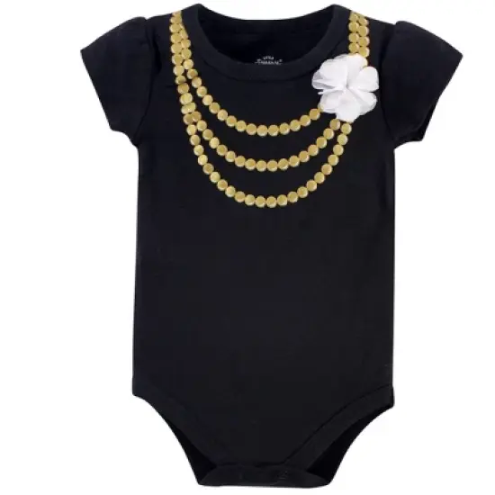 Little Treasure Baby Girl Cotton Bodysuit, Pant and Shoe 3pc Set, White Flower Necklace image {3}