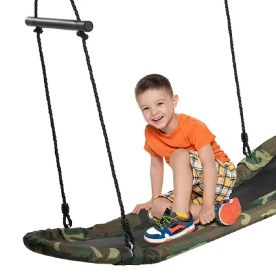 Costway Saucer Tree Swing Surf Kids Outdoor Adjustable Oval Platform Set w/ Handle Blue\Green\ Colorful\Camouflage green image {10}