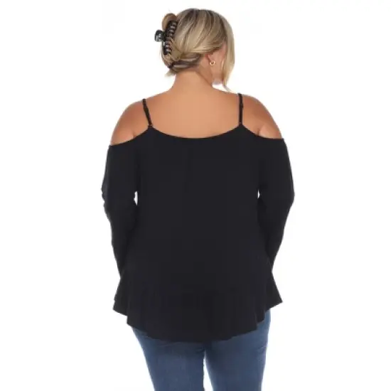 Plus Size Cold Shoulder Ruffle Sleeve Top -White Mark image {2}