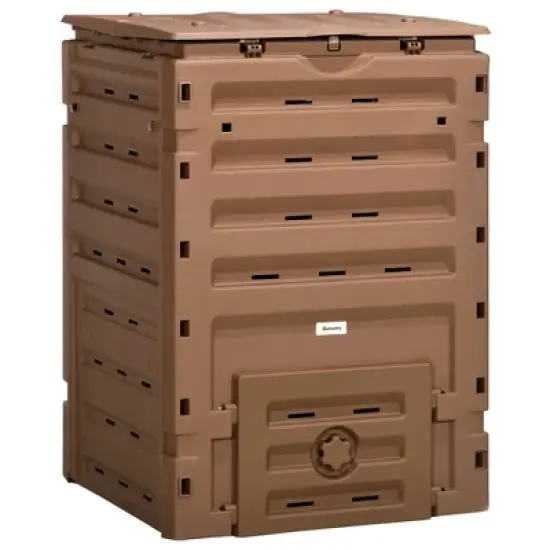 Outsunny 120 Gallon Compost Bin, Large Composter with 80 Vents and 2 Sliding Doors, Lightweight & Sturdy image {7}