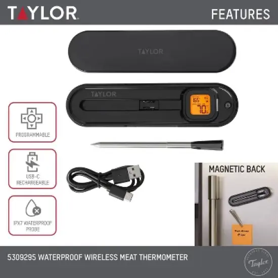 Taylor Bluetooth App Wireless Digital Cooking Kitchen Meat Thermometer: Stainless Steel Probe, Smartphone Controlled,&nbsp;SMARTTHERMO App image {2}