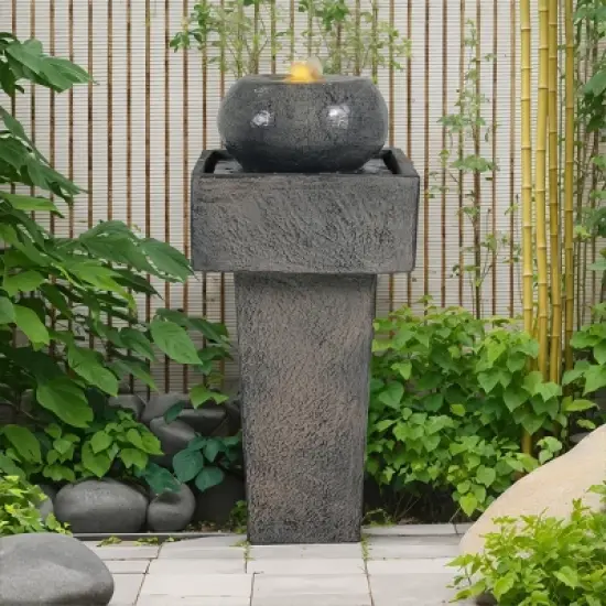 Christopher Knight Home Aria Modern Outdoor Concrete Fountain with LED Light image {8}