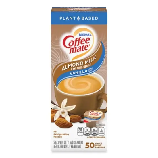 Coffee Mate Almond Milk Non-Dairy Liquid Creamer Singles, Natural Vanilla, 0.38 oz Mini Cups, 50/Box image {4}