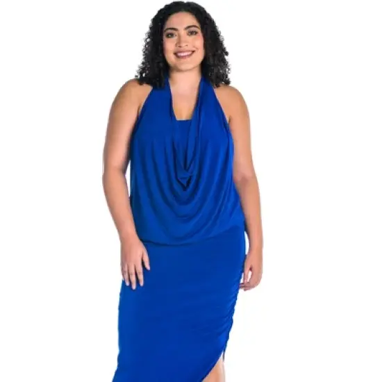 Womens Plus Size Cowl Neck Long Asymmetrical Backless Halter Dress image {3}