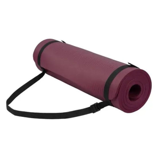 Fitvids 1/2-Inch Thick High Density Foam Exercise Yoga Mat with Carrying Strap, For Cushioning The Body Against Hard Floors, Deep Wine image {6}