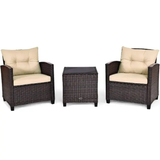 Costway 3PCS Patio Rattan Furniture Set Cushioned Conversation Set Sofa image {9}