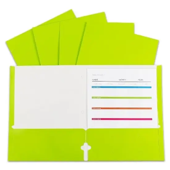 C-Line&reg; 2-Pocket Laminated Paper Portfolios with 3-Hole Punch, Lime Green, Box of 25 image {3}