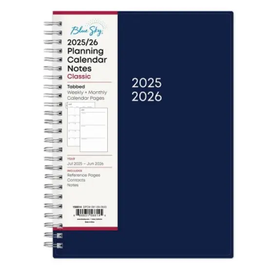 Blue Sky 5.875"x8.625" 2025-2026 Weekly/Monthly Wirebound Planner Notes Solid Navy Blue image {2}