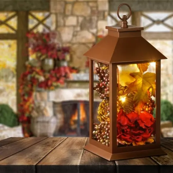 12" Battery Operated LED Autumn Harvest Lantern White Lights - National Tree Company image {1}