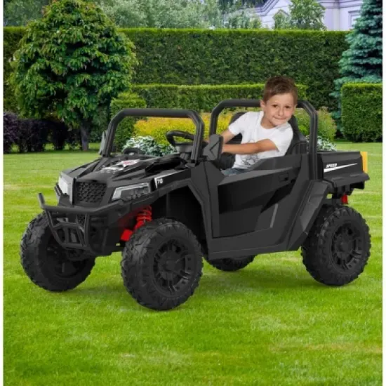 24V Ride On Dump Truck with Remote Control, 2 Seater Electric Toy Car for Kids, All-Terrain Kids Construction Vehicle w/Dump Bed & Shovel image {8}