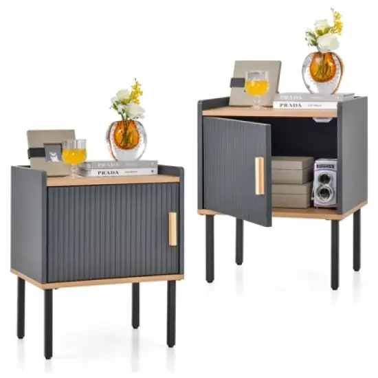 Costway Nightstand Bedside End Table with Door Cabinet for Living Room Bedroom image {10}