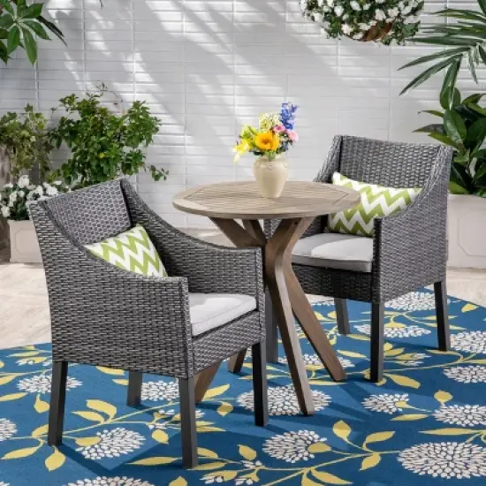 Christopher Knight Home Arrigo Outdoor Acacia Wood and Wicker 3 Piece Bistro Set image {11}