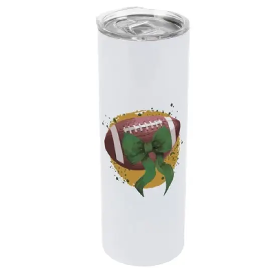 Elanze Designs 20 Ounce Stainless Steel On the Go Travel Tumbler With Push Top Lid, Football With Green Bow image {1}
