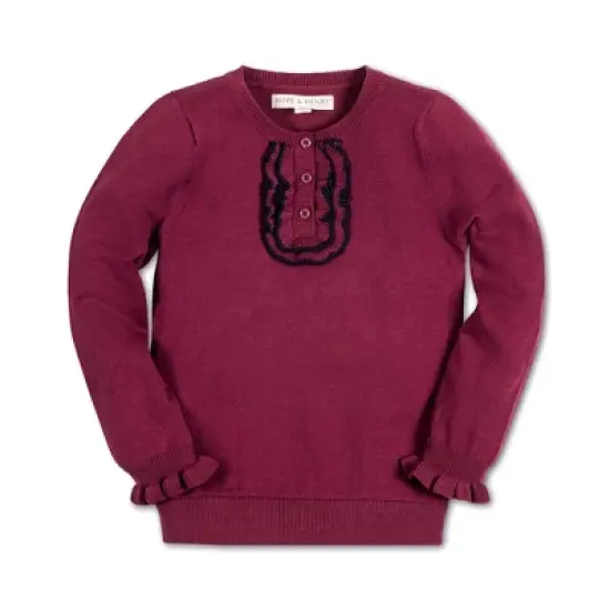 Hope & Henry Girls' Long Sleeve Ruffle Sweater Henley, Infant image {7}
