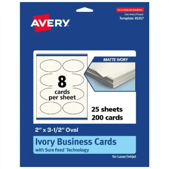 Avery Printable Oval Business Cards, Sure Feed Technology, 2" x 3-1/2", Matte Ivory Cardstock, Print-to-The-Edge, Laser/Inkjet Printable, 80 Total image {9}
