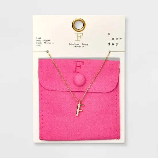 Gold Dipped Cubic Zirconia Initial Pendant Necklace - A New Day&trade; Gold image {9}