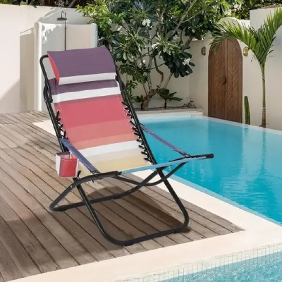 Folding Beach Chair with Headrest - Lightweight Portable Foldable Recliner for Outdoor image {8}