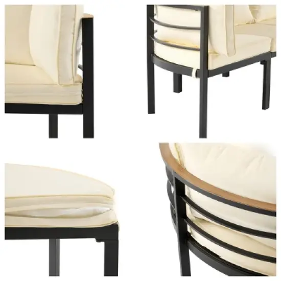 Outdoor Patio Sectional Sofa Set, Metal Outdoor Conversation Sofa Set with Coffee Table, Sofa with Iron Frame and Foam Cushions-Coolbibila image {6}