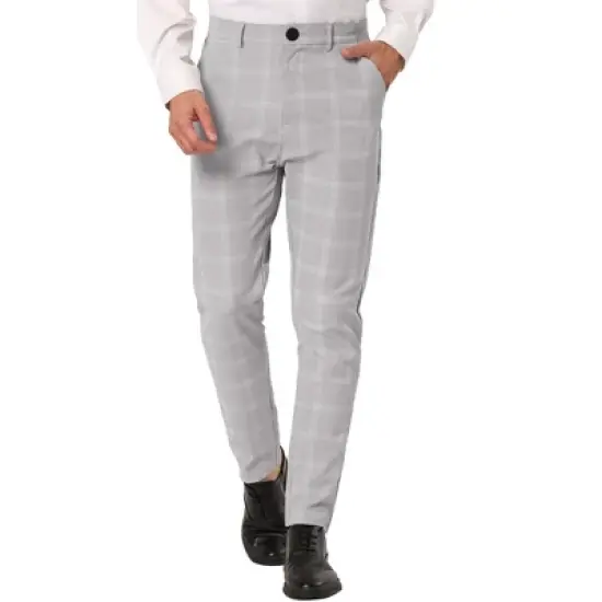 Lars Amadeus Men's Dress Plaid Slim Fit Flat Front Business Pencil Pants with Pockets image {7}