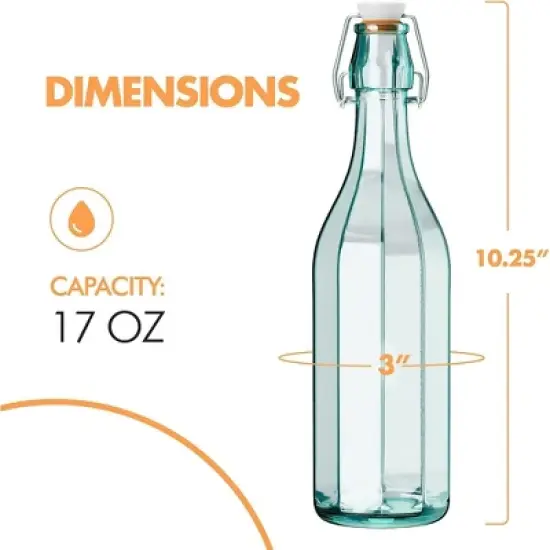 Amici Home Faceted Hermetic Glass Bottles, Eco-Friendly Swing Top Glass Bottles, Flip Top Glass Bottle with Airtight Cap, Dishwasher Safe (17 Oz) image {6}