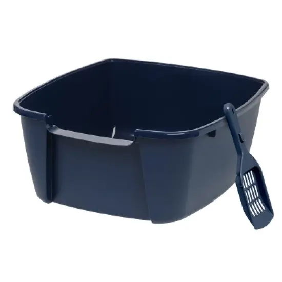 IRIS USA Cat Litter Box Cat Litter Pan with Scoop, Navy image {4}