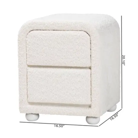 Baxton Studio Bonilla Teddy Bear Fabric and Rubberwood 2 Drawer Nightstand White: Polyester, MDF, Modern Design image {8}