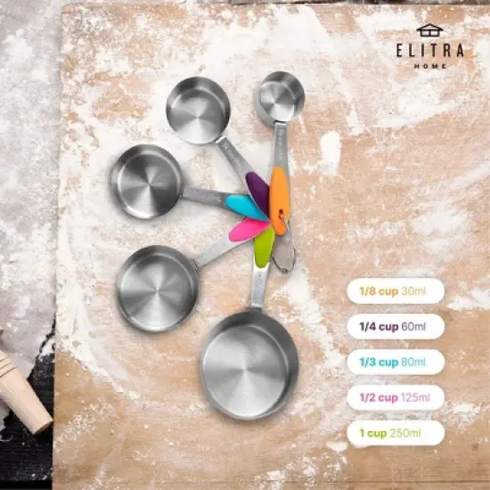 Elitra Home Complete Measuring Set, 13-Pack Stainless Steel Cups, Spoons, Plastic Measuring Pitchers with Spout - Engraved Measurements image {1}