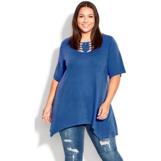 Women's Plus Size Knotted Cage Tunic  - Beacoup Blue | AVENUE image {3}