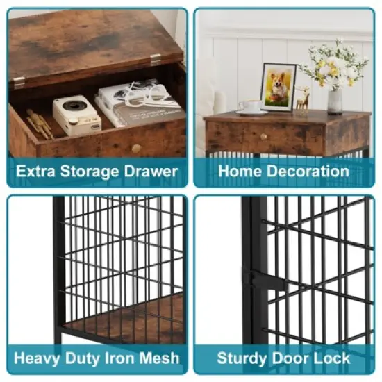 Wooden Dog Kennel Crate Furniture Side Table / End Table with Drawer for Small Dogs image {4}
