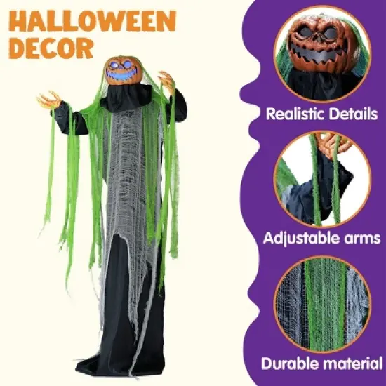 Joyfy 72'' Halloween Standing Pumpkin Ghost Outdoor Decoration, Sound-Actived Life Size Animatronics Ghost Haunted House Props for Garden Yard Lawn image {3}