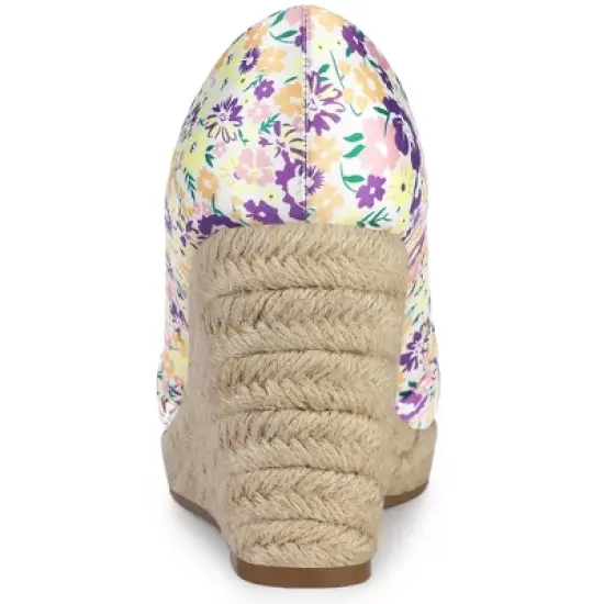 Allegra K Women's Peep Toe Platform Pumps Floral Espadrille Wedge Sandals image {3}