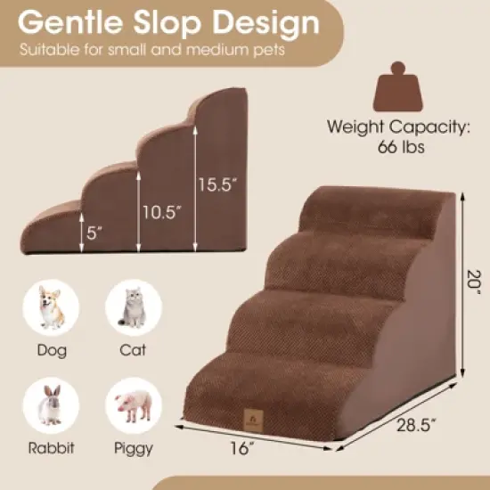 4 Tiers Foam Dog Ramps/Steps Non-Slip Dog Steps for Beds Or Couches with Brush Coffee/Gry image {8}