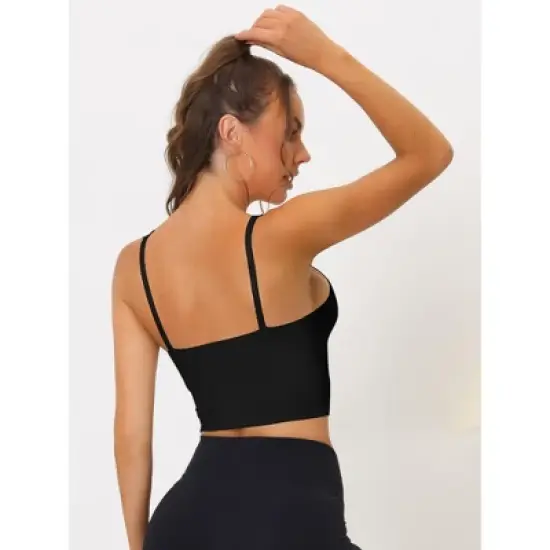 Allegra K Women's Medium Impact Fitness Workout Wireless Padded Yoga Longline Sports Bras image {1}