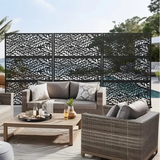 Dovelina Metal Outdoor Privacy Screen Freestanding Patio Decorative Screen (Set of 2) image {6}
