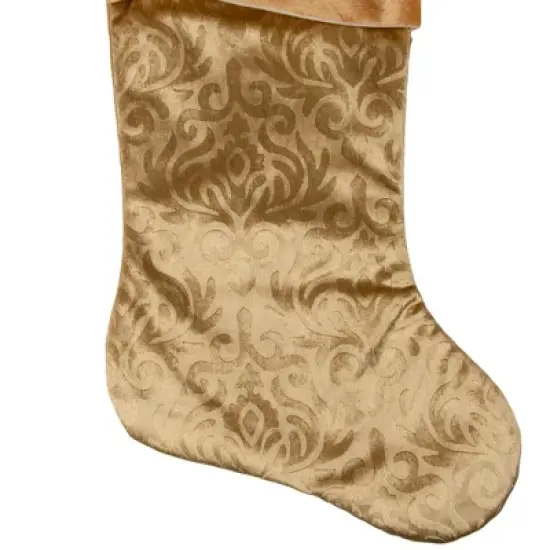 Northlight 20.5" Gold Etched Velvet Christmas Stocking with Glitter Print and Metallic Trim image {4}