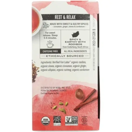 Numi Organic Herbal Rooibos Chai Tea - Case of 6/18 Bags image {3}