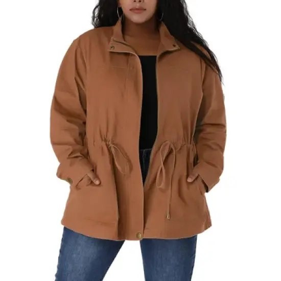 Agnes Orinda Women's Plus Size Winter Zipper Drawstring Waist Long Sleeve Utility with Pockets Fashion Jackets image {11}