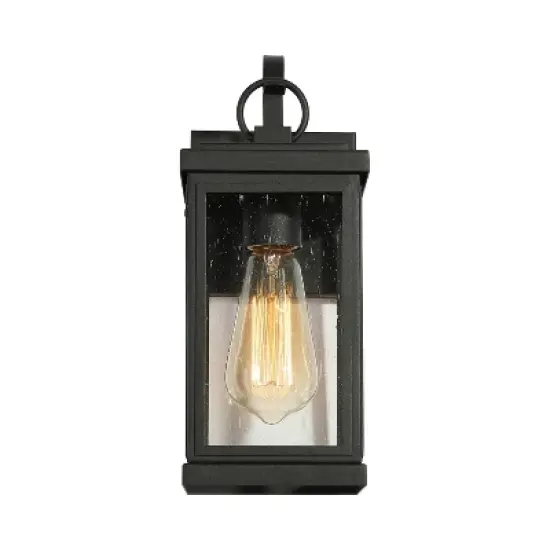 12" Metal/Seeded Glass Square Outdoor Wall Light Matte Black - LNC image {3}