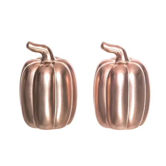 Transpac Harvest Gold Metallic Pumpkin Dolomite Salt and Pepper Shakers Collectables Gold 3.75 in. Set of 2 image {6}