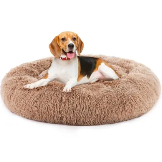 SEVOBAL Pet Beds Anti-Slip Round Fluffy Plush Faux Fur Cat Bed, Pet Bed For Dog Or Cat, Removable Pet Sofa Bed, Brown, 24.8"*24.8"*5.9" image {4}