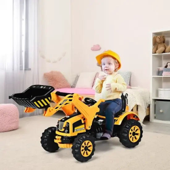 Costway 12V Battery Powered Kids Ride On Excavator Truck w/ Front Loader Digger Yellow image {3}