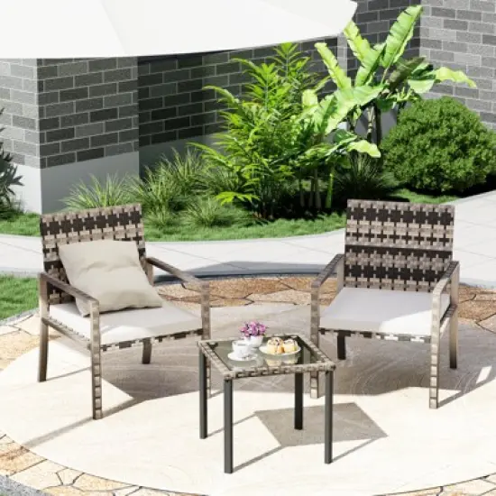 Whizmax  3 Pieces Patio Furniture Set, Indoor/Outdoor Rattan Sectional Sofa Conversation Bistro Set for Garden Balcony Backyard Porch Lawn image {3}