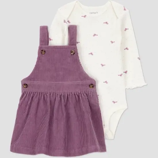 Carter's Just One You&reg; Baby Girls' 2pc Overalls Dress Set - Plum image {6}