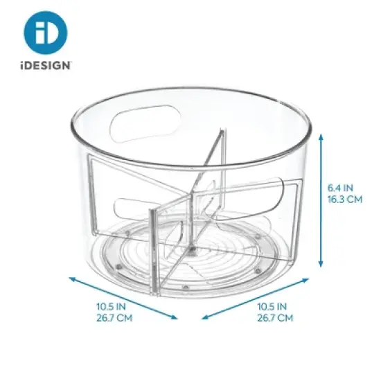 iDesign Recycled Plastic Turntable Organizer with Removable Dividers, The Linus Collection - 10.5" x 10.5" x 6.36", Clear image {1}