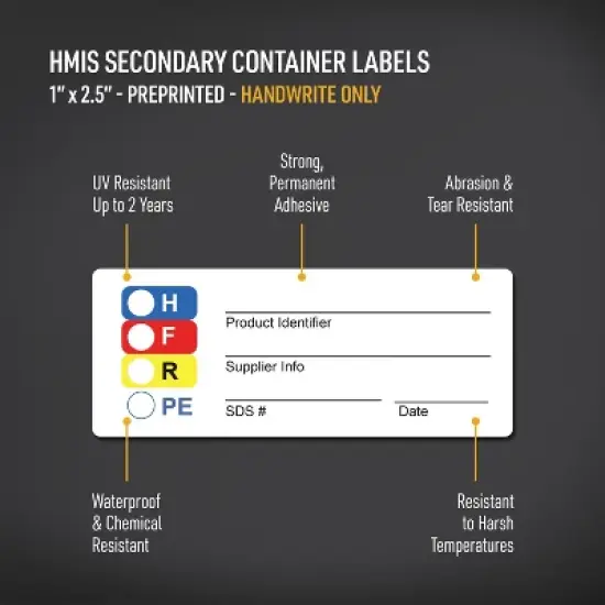 Avery HMIS Secondary Container Labels, Waterproof, Chemical Resistant, Preprinted, Handwrite-Only, 1" x 2.5", 240 HMIS Labels image {1}