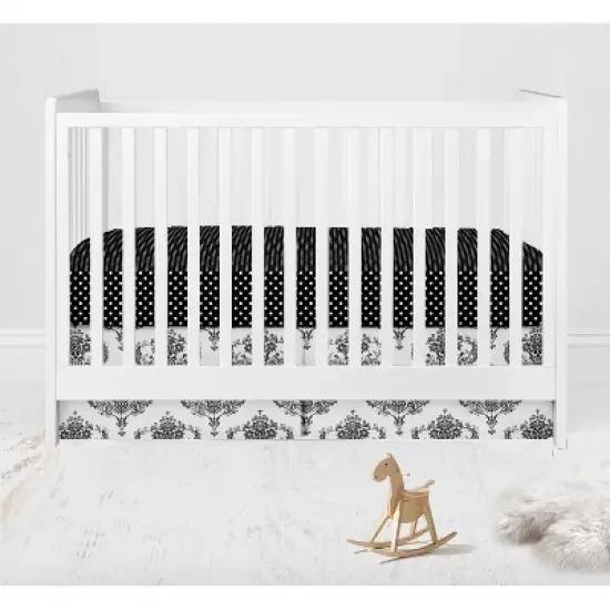 Bacati - Classic Damask Black/Grey/White 3 pc Crib Bedding Set image {5}