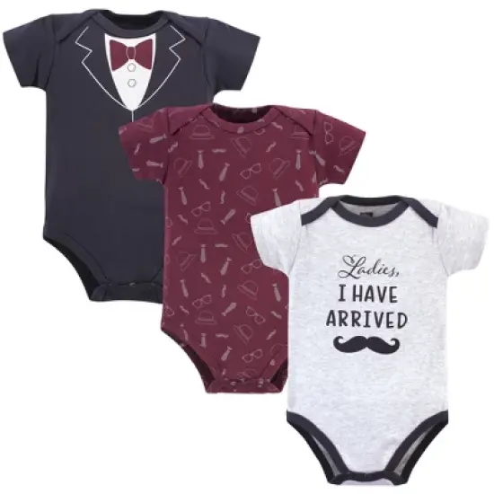 Hudson Baby Infant Boy Cotton Bodysuits 3pk, Burgundy Ladies I Have Arrived image {4}