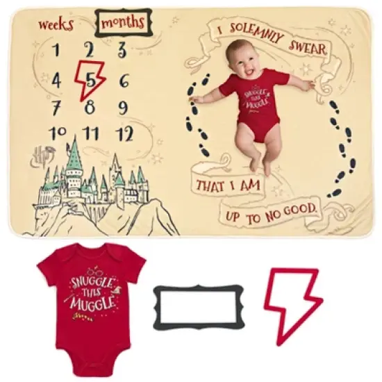 Harry Potter Baby Bodysuit and Monthly Milestone Blanket 4 Piece Newborn image {7}