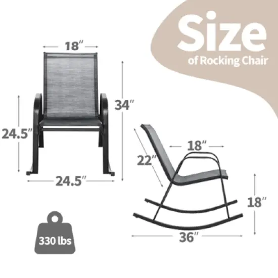 Tangkula 2pcs Patio Rocking Chair Heavy-Duty Metal Rocker Outdoor Anti-Slip Gray image {7}