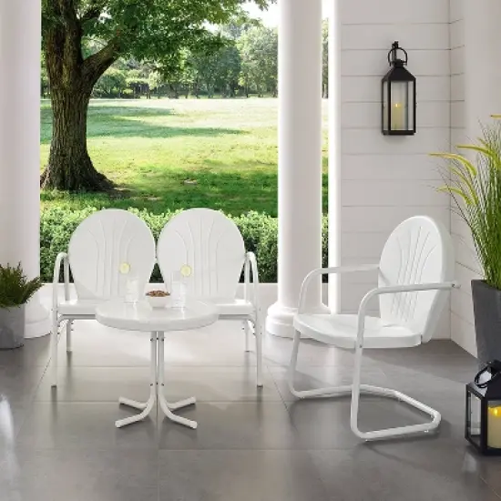Griffith 3pc Outdoor Conversation Set with Loveseat, Arm Chair & Accent Table - White - Crosley image {2}